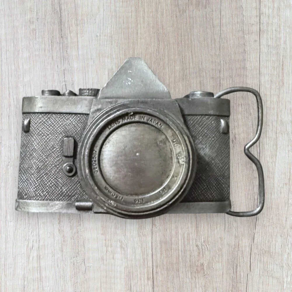 Bergamot Brass Works Vintage Camera Belt Buckle Made in USA 1979 Metal Pewter